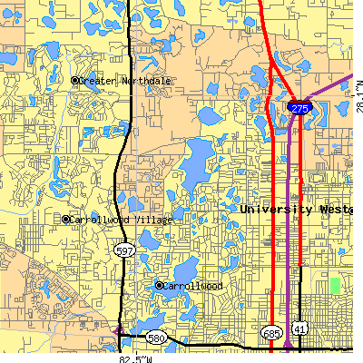 Zip code 33618 close-up map