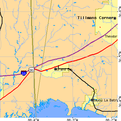 Zip code 36541 close-up map
