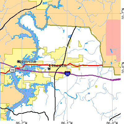 Zip code 35096 close-up map