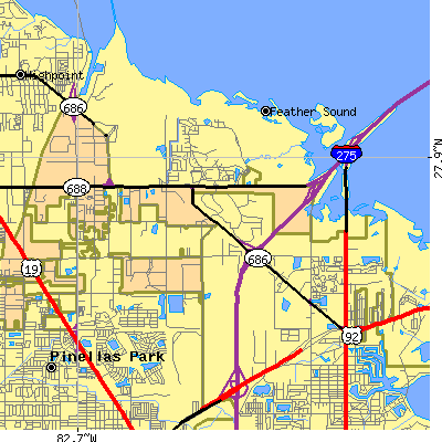 Zip code 33762 close-up map