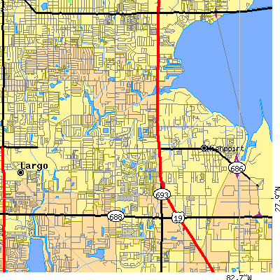 Zip code 33764 close-up map