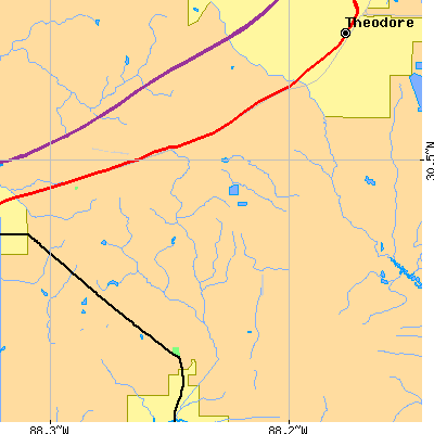 Zip code 36544 close-up map
