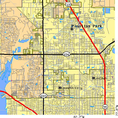 Zip code 33781 close-up map