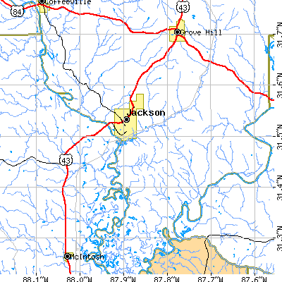 Zip code 36545 close-up map