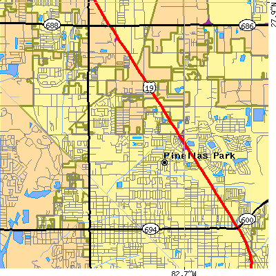 Zip code 33782 close-up map