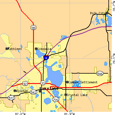 Zip code 33805 close-up map