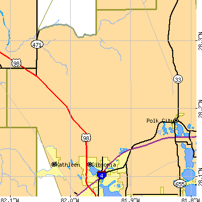 Zip code 33809 close-up map