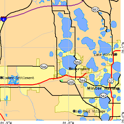 Zip code 33823 close-up map