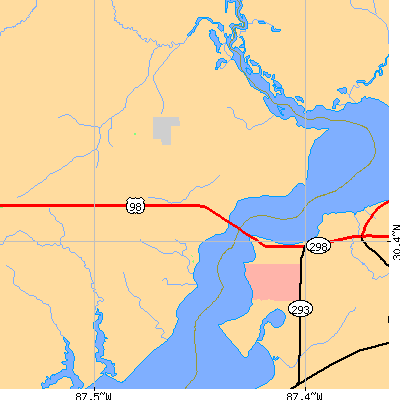 Zip code 36549 close-up map