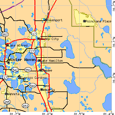 Zip code 33844 close-up map
