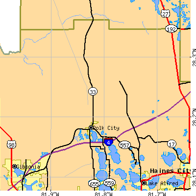 Zip code 33868 close-up map