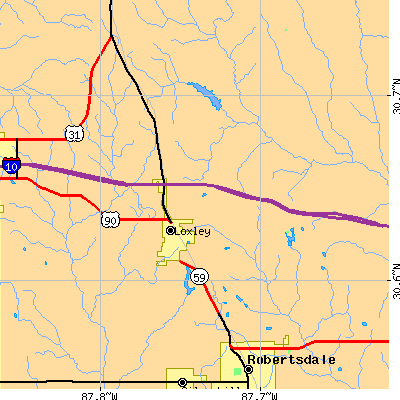 Zip code 36551 close-up map