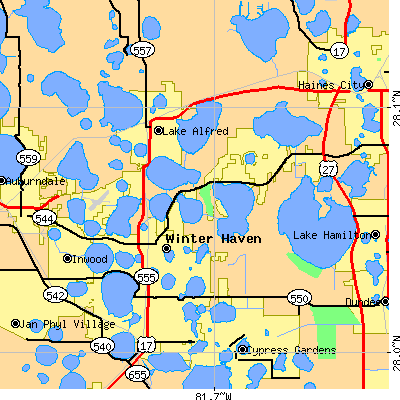 Zip code 33881 close-up map