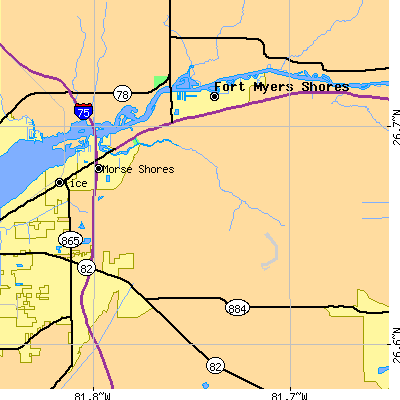 Zip code 33905 close-up map