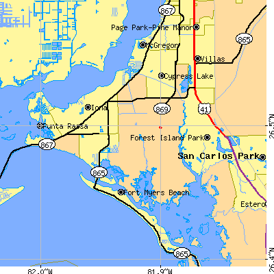Zip code 33908 close-up map
