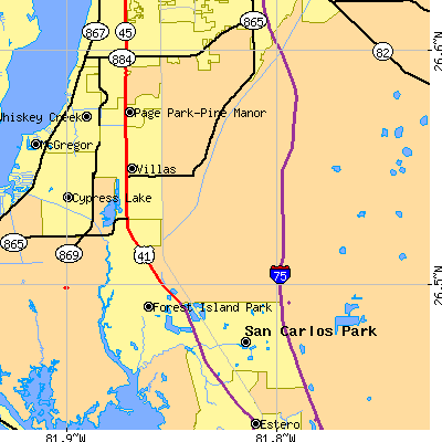 Zip code 33912 close-up map