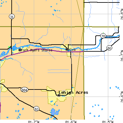 Zip code 33920 close-up map