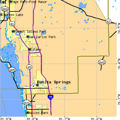Zip code 33928 close-up map