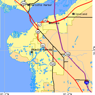Zip code 33950 close-up map