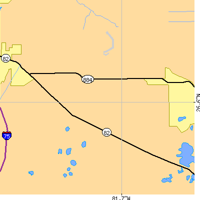 Zip code 33971 close-up map