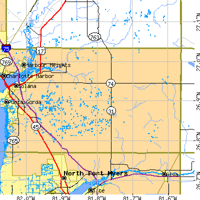 Zip code 33982 close-up map