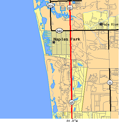 Zip code 34108 close-up map