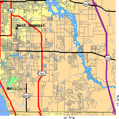 Zip code 34203 close-up map