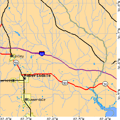 Zip code 36567 close-up map