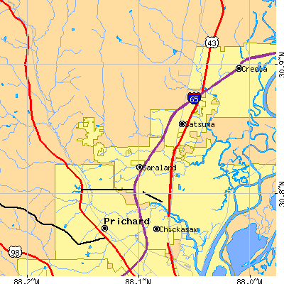 Zip code 36571 close-up map