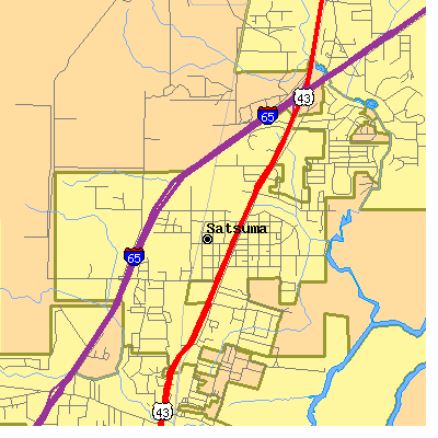 Zip code 36572 close-up map