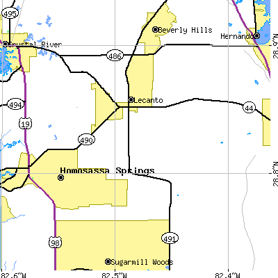 Zip code 34461 close-up map