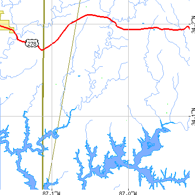 Zip code 35098 close-up map