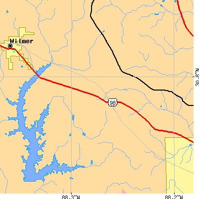 Zip code 36575 close-up map