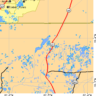 Zip code 34610 close-up map