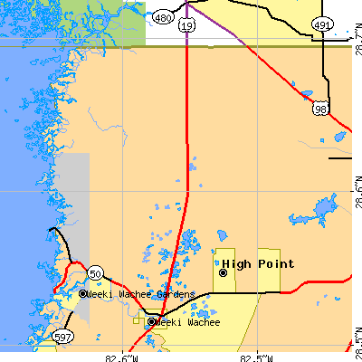 Zip code 34613 close-up map