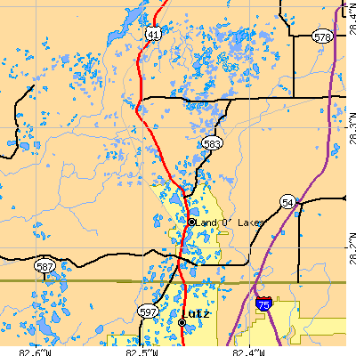 Zip code 34639 close-up map