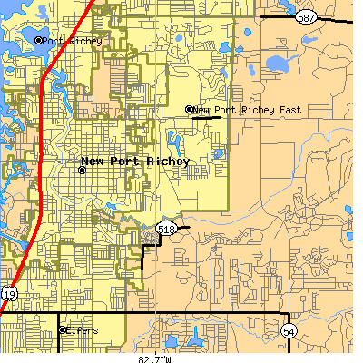 Zip code 34653 close-up map