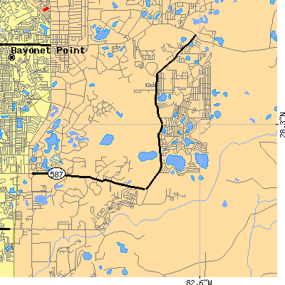 Zip code 34654 close-up map