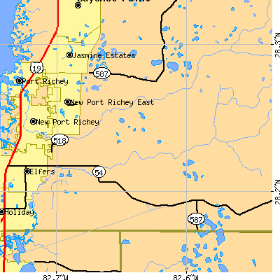 Zip code 34655 close-up map