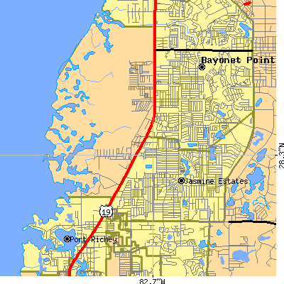 Zip code 34668 close-up map