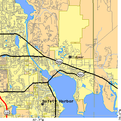Zip code 34677 close-up map