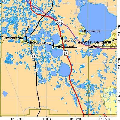 Zip code 34711 close-up map