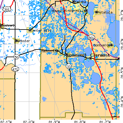 Zip code 34736 close-up map