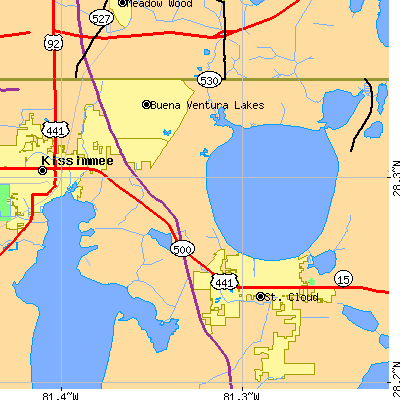 Zip code 34744 close-up map