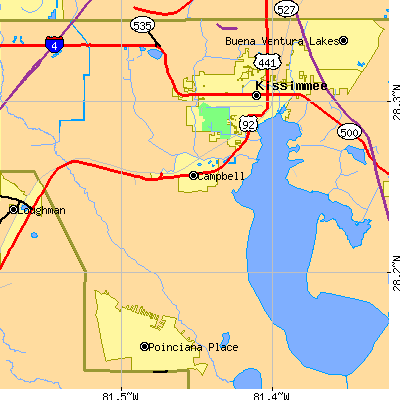 Zip code 34746 close-up map