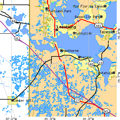 Zip code 34748 close-up map