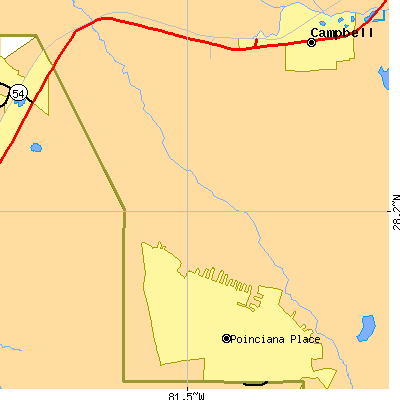 Zip code 34758 close-up map
