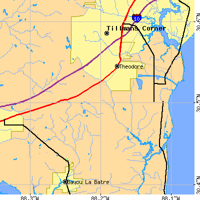 Zip code 36582 close-up map