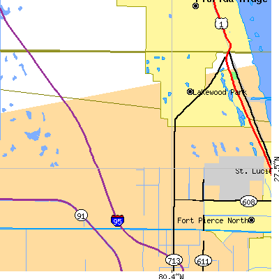 Zip code 34951 close-up map