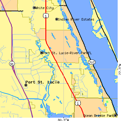 Zip code 34952 close-up map